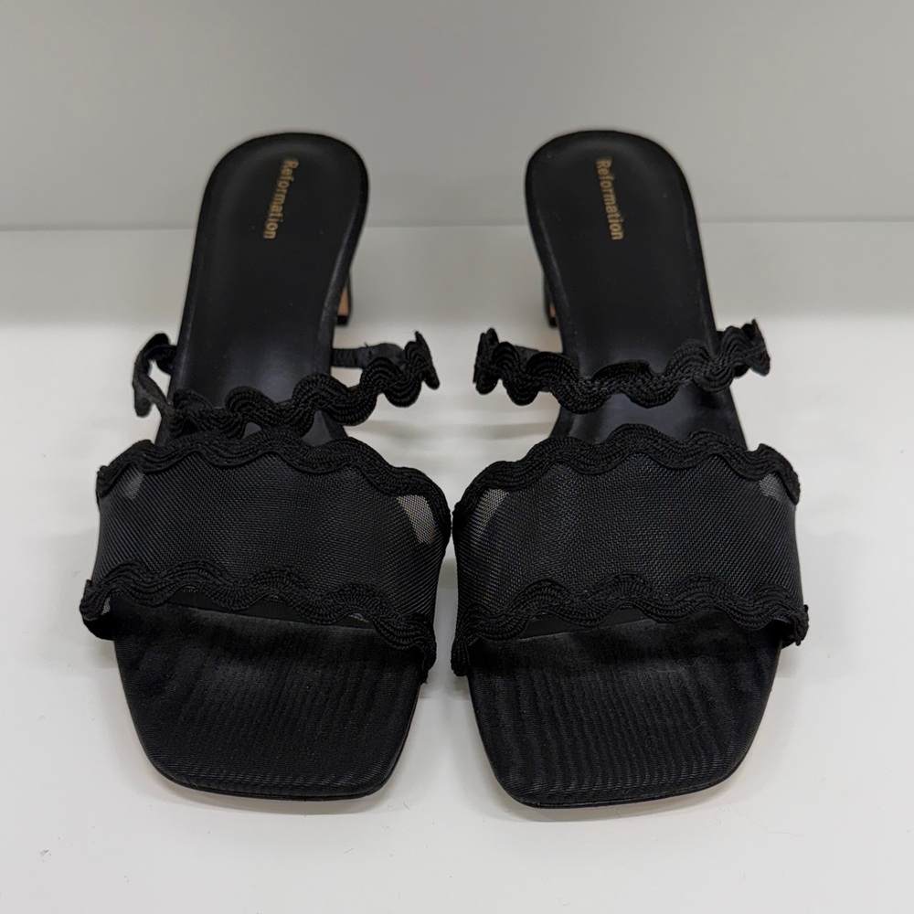 Rebecca Minkoff Black Ruffle Slide Sandals